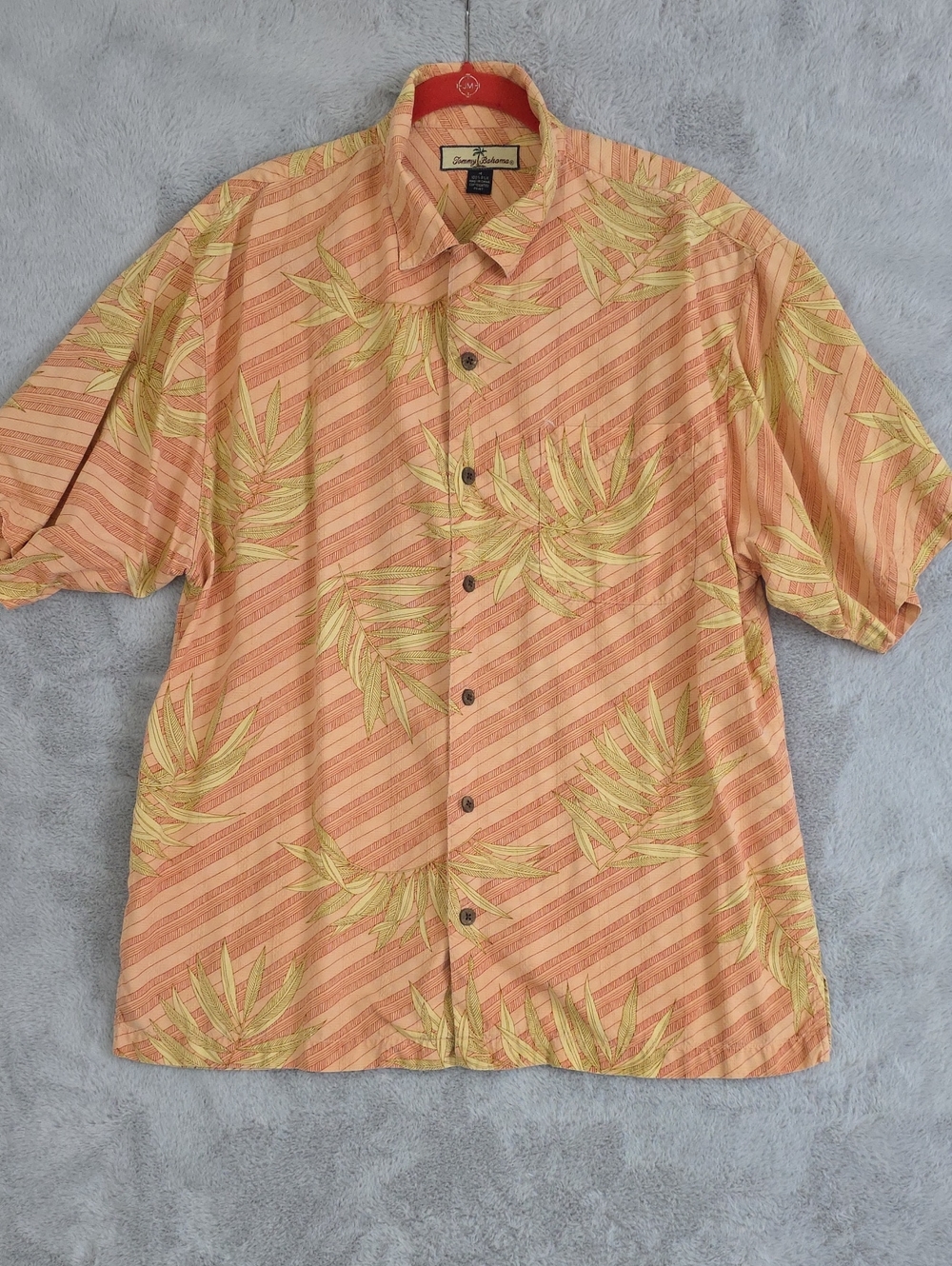 Tommy Bahama 100% Silk Hawaiian Camp Shirt Men's Medium Peach Palm Leaf Tropical - Picture 1 of 10